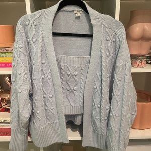 River Island cable knit cardigan and matching  bralet / tank set in light blue